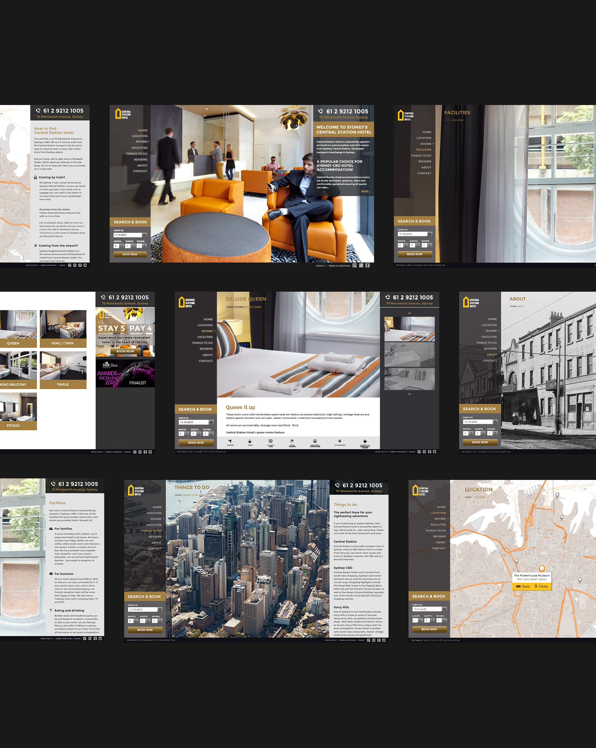 Different screens of the software