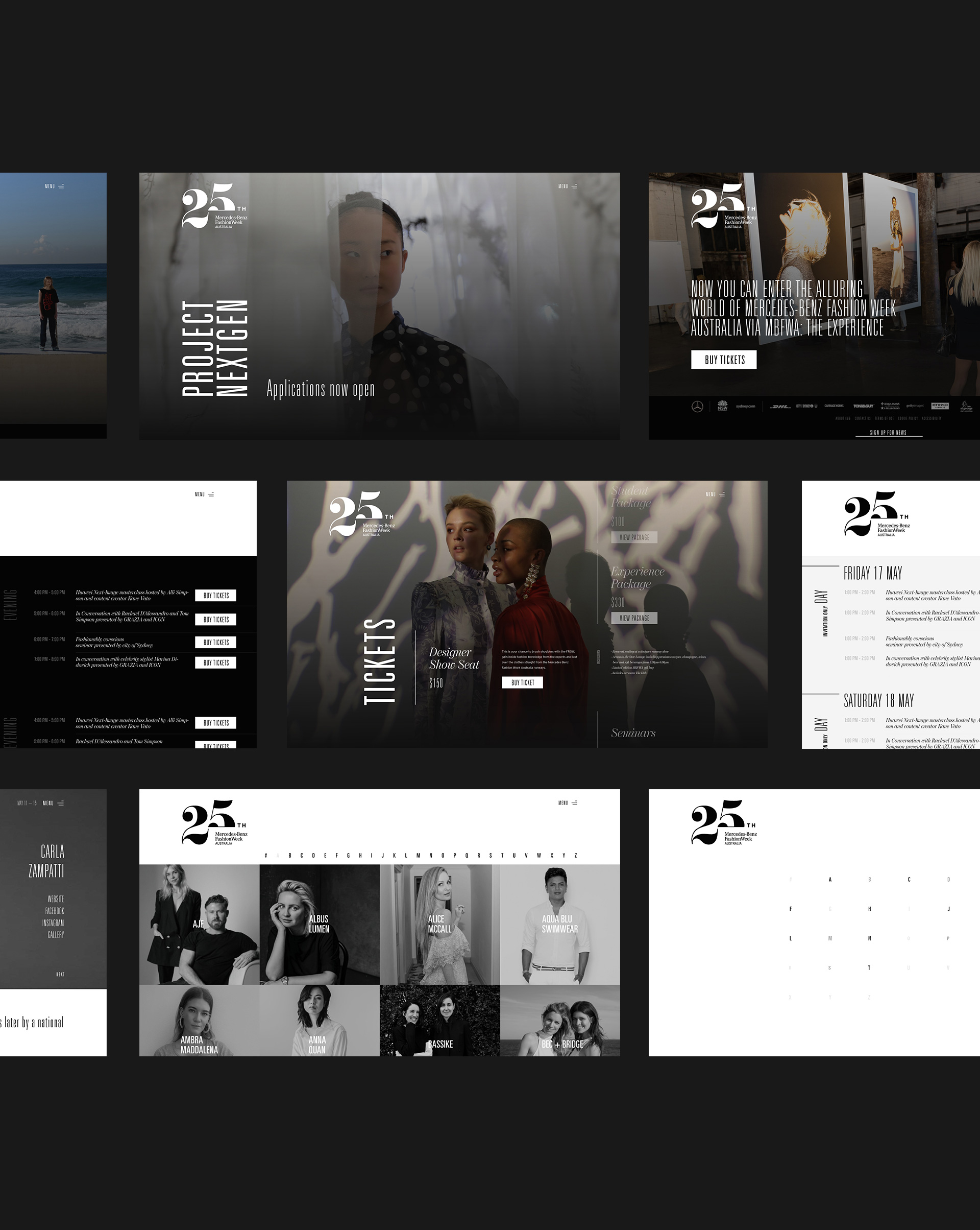 Image showing different pages of the website