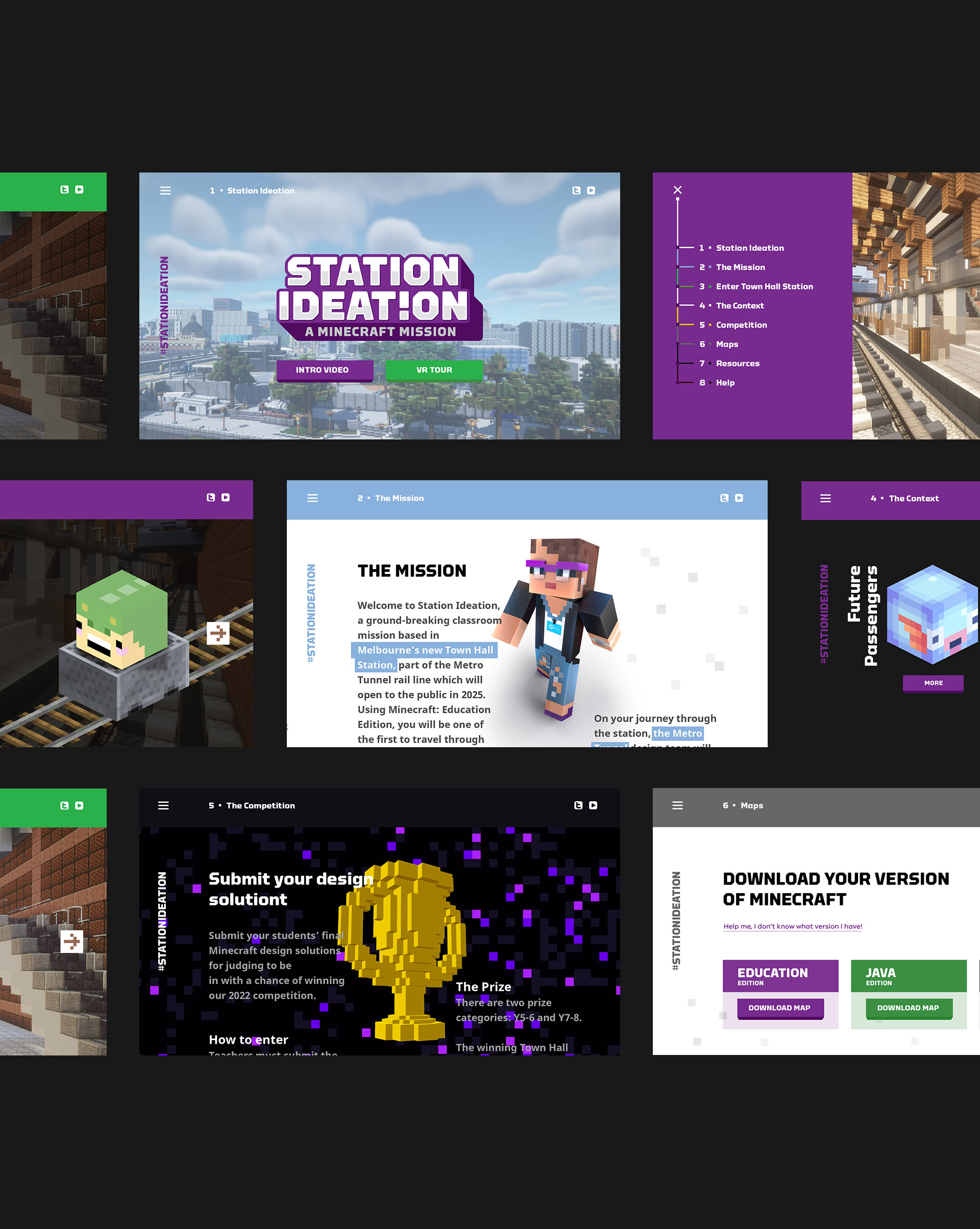 Different screens of the software